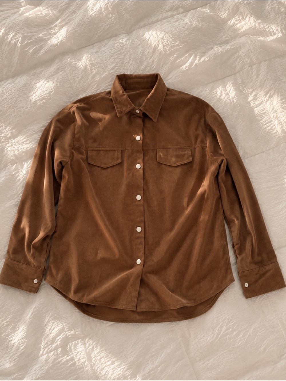 Men's Corduroy Button-Down Shirt Jacket - Brown